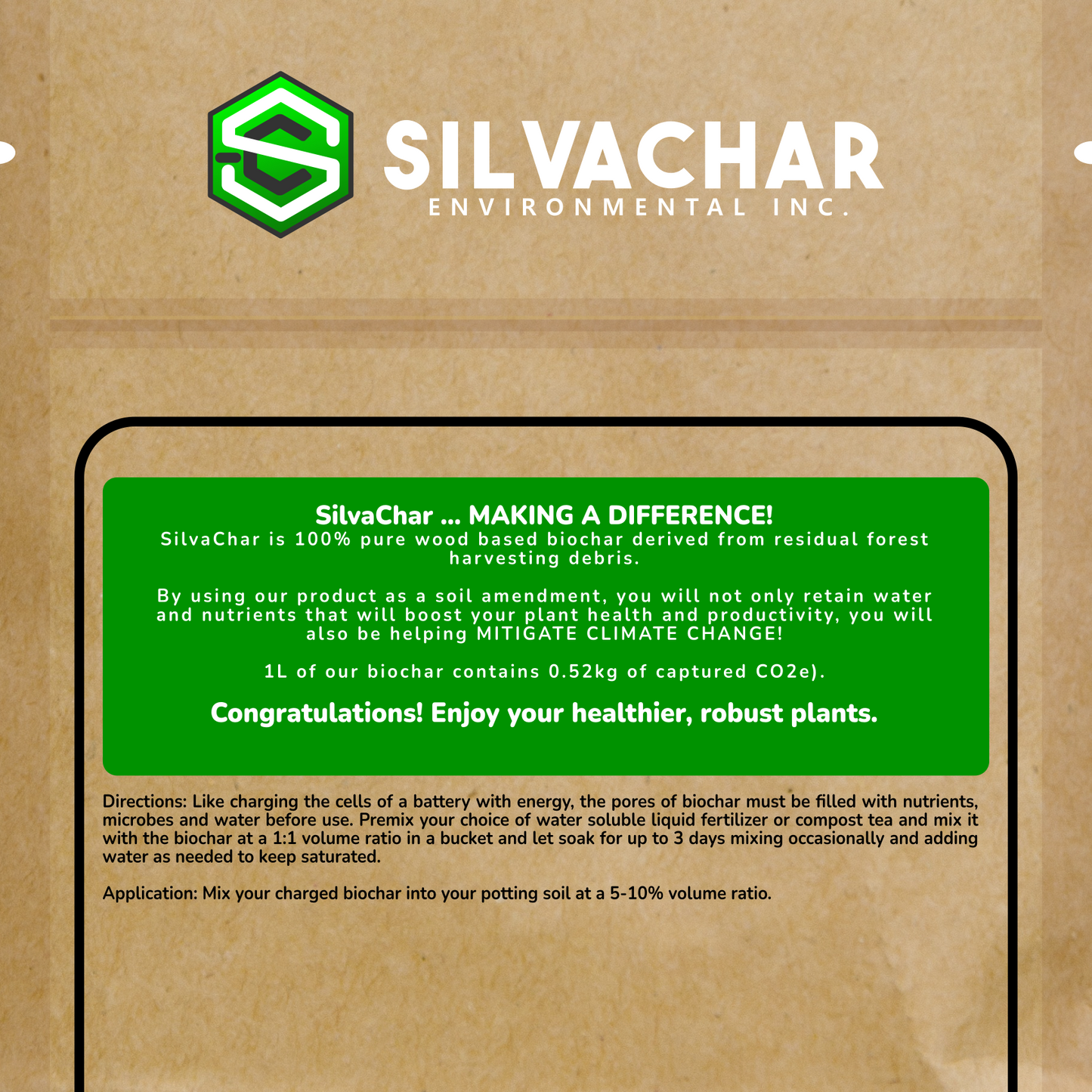 5 PACK Biochar Bags - Perfect for house plants and small gardens.
